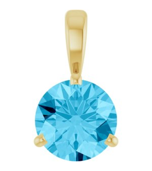 23559 Pendant Set 14K Yellow Round Lab-Grown Aqua Sapphire 6.5 Mm Polished Lab-Grown Aqua Sapphire 3-Prong Basket Pendant