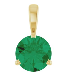 23559 Pendant Set 14K Yellow Round Lab-Grown Emerald 6.5 Mm Polished Lab-Grown Emerald 3-Prong Basket Pendant