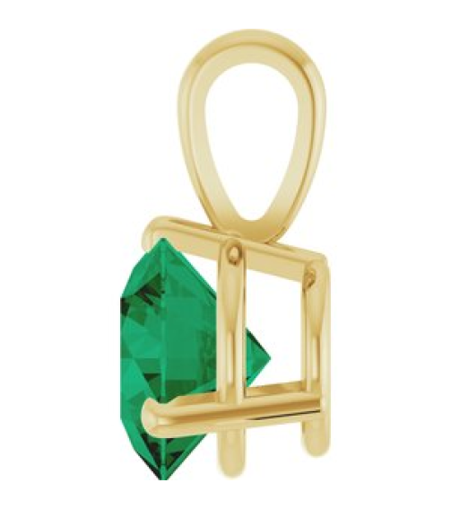 23559 Pendant Set 14K Yellow Round Lab-Grown Emerald 6.5 Mm Polished Lab-Grown Emerald 3-Prong Basket Pendant