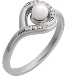 6713 Ring Set 14K White Cultured Akoya Pearl Round 4.5 Mm Natural Diamond Polished Cultured Pearl And .05 Ctw Natural Diamond Freeform Ring