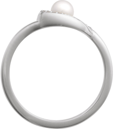 6713 Ring Set Sterling Silver Cultured Akoya Pearl Round 4.5 Mm Natural Diamond Polished Cultured Pearl And .05 Ctw Natural Diamond Freeform Ring