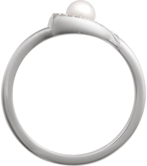 6713 Ring Set Sterling Silver Cultured Akoya Pearl Round 4.5 Mm Natural Diamond Polished Cultured Pearl And .05 Ctw Natural Diamond Freeform Ring