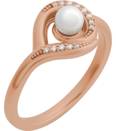 6713 Ring Set 14K Rose Cultured Akoya Pearl Round 4.5 Mm Natural Diamond Polished Cultured Pearl And .05 Ctw Natural Diamond Freeform Ring