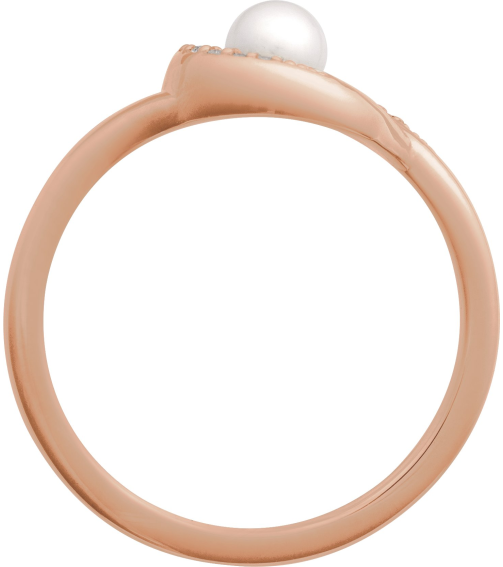 6713 Ring Set 14K Rose Cultured Akoya Pearl Round 4.5 Mm Natural Diamond Polished Cultured Pearl And .05 Ctw Natural Diamond Freeform Ring