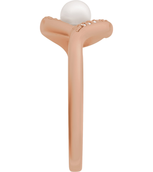 6713 Ring Set 14K Rose Cultured Akoya Pearl Round 4.5 Mm Natural Diamond Polished Cultured Pearl And .05 Ctw Natural Diamond Freeform Ring