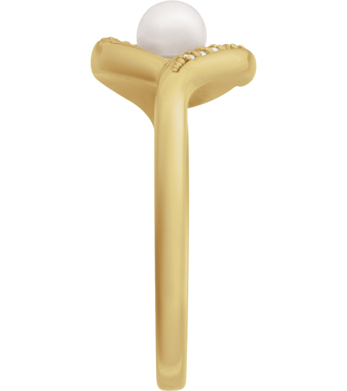 6713 Ring Set 14K Yellow Cultured Akoya Pearl Round 4.5 Mm Natural Diamond Polished Cultured Pearl And .05 Ctw Natural Diamond Freeform Ring