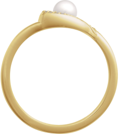 6713 Ring Set 14K Yellow Cultured Akoya Pearl Round 4.5 Mm Natural Diamond Polished Cultured Pearl And .05 Ctw Natural Diamond Freeform Ring