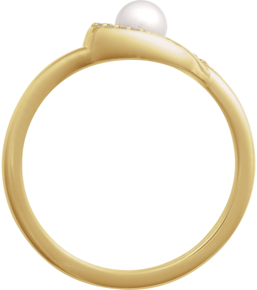 6713 Ring Set 14K Yellow Cultured Akoya Pearl Round 4.5 Mm Natural Diamond Polished Cultured Pearl And .05 Ctw Natural Diamond Freeform Ring