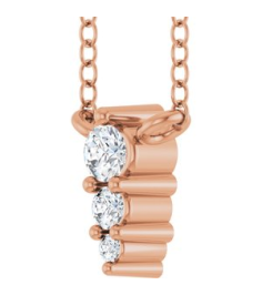 88766 Necklace 14K Rose Set 3-Stone Natural Diamond Round 2 Mm Natural Diamond I1, G-H 0.025 Ctw 18 In Polished .05 Ctw Natural Diamond Graduated Bar Necklace