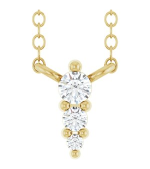 88766 Necklace 14K Yellow Set 3-Stone Lab-Grown Diamond Round 2 Mm Lab-Grown Diamond Si1-Si2, G-H 0.025 Ctw 18 In Polished .05 Ctw Lab-Grown Diamond Graduated Bar Necklace