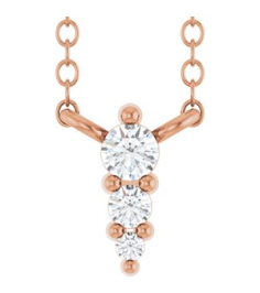 88766 Necklace 14K Rose Set 3-Stone Lab-Grown Diamond Round 2 Mm Lab-Grown Diamond Si1-Si2, G-H 0.025 Ctw 18 In Polished .05 Ctw Lab-Grown Diamond Graduated Bar Necklace