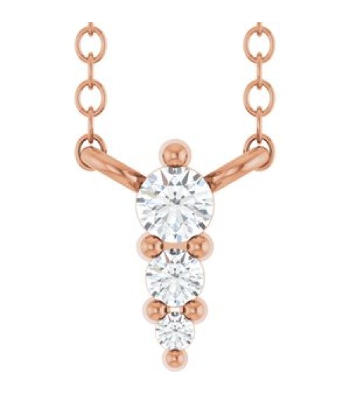 88766 Necklace 14K Rose Set 3-Stone Lab-Grown Diamond Round 2 Mm Lab-Grown Diamond Si1-Si2, G-H 0.025 Ctw 18 In Polished .05 Ctw Lab-Grown Diamond Graduated Bar Necklace