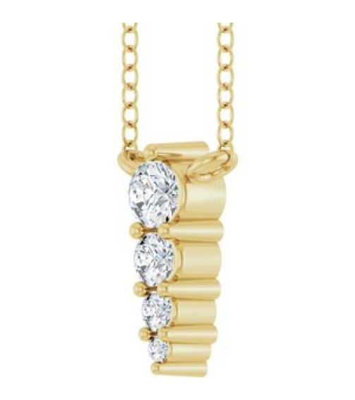 88766 Necklace 14K Yellow Set 4-Stone Natural Diamond Round 2.5 Mm Natural Diamond I1, G-H 0.05 Ctw 18 In Polished 18 Ctw Natural Diamond Graduated Bar Necklace