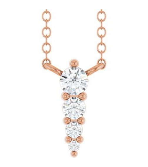 88766 Necklace 14K Rose Set 4-Stone Natural Diamond Round 2.5 Mm Natural Diamond I1, G-H 0.05 Ctw 18 In Polished 18 Ctw Natural Diamond Graduated Bar Necklace