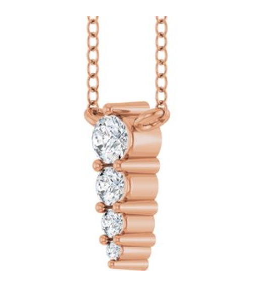88766 Necklace 14K Rose Set 4-Stone Natural Diamond Round 2.5 Mm Natural Diamond I1, G-H 0.05 Ctw 18 In Polished 18 Ctw Natural Diamond Graduated Bar Necklace