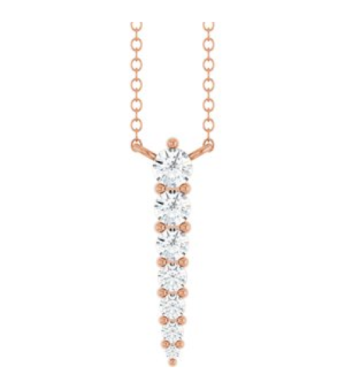 88766 Necklace 14K Rose Set 7-Stone Natural Diamond Round 2.75 Mm Natural Diamond I1, G-H 16 Ctw 18 In Polished 14 Ctw Natural Diamond Graduated Bar Necklace