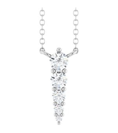 88766 Necklace Sterling Silver Set 5-Stone Natural Diamond Round 2.75 Mm Natural Diamond I1, G-H 18 Ctw 18 In Polished 15 Ctw Natural Diamond Graduated Bar Necklace