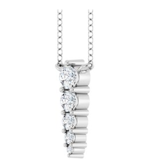 88766 Necklace Sterling Silver Set 5-Stone Natural Diamond Round 2.75 Mm Natural Diamond I1, G-H 18 Ctw 18 In Polished 15 Ctw Natural Diamond Graduated Bar Necklace