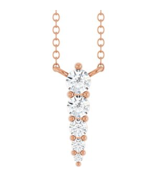 88766 Necklace 14K Rose Set 5-Stone Natural Diamond Round 2.75 Mm Natural Diamond I1, G-H 18 Ctw 18 In Polished 15 Ctw Natural Diamond Graduated Bar Necklace
