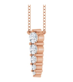88766 Necklace 14K Rose Set 5-Stone Natural Diamond Round 2.75 Mm Natural Diamond I1, G-H 18 Ctw 18 In Polished 15 Ctw Natural Diamond Graduated Bar Necklace