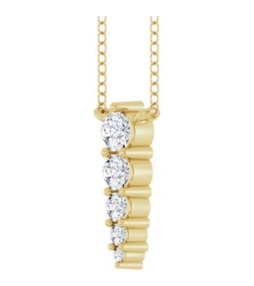 88766 Necklace 14K Yellow Set 5-Stone Natural Diamond Round 2.75 Mm Natural Diamond I1, G-H 18 Ctw 18 In Polished 15 Ctw Natural Diamond Graduated Bar Necklace