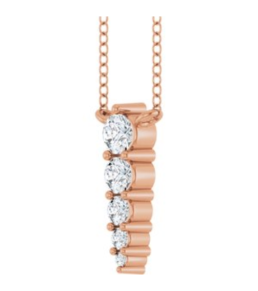 88766 Necklace 14K Rose Set 5-Stone Lab-Grown Diamond Round 2.75 Mm Lab-Grown Diamond Si1-Si2, G-H 18 Ctw 18 In Polished 15 Ctw Lab-Grown Diamond Graduated Bar Necklace