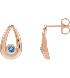 88772 14K Rose Set Round Natural Aquamarine Pair 3 Mm Friction Friction Backs Included Bezel Polished Natural Aquamarine Solitaire Geometric Earrings