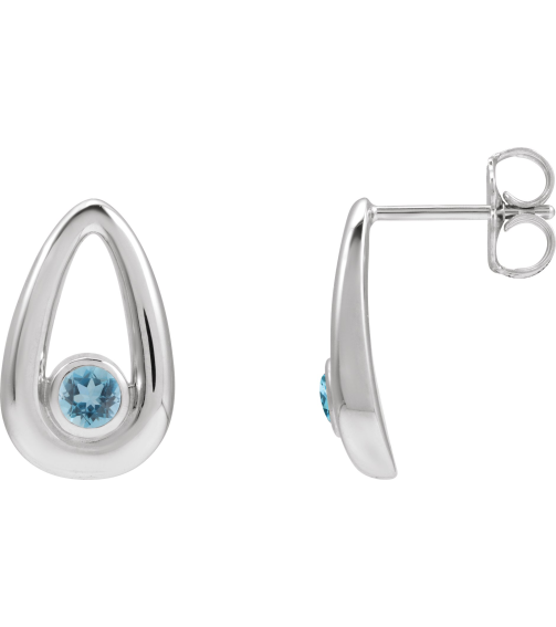 88772 Sterling Silver Set Round Natural Aquamarine Pair 3 Mm Friction Friction Backs Included Bezel Polished Natural Aquamarine Solitaire Geometric Earrings
