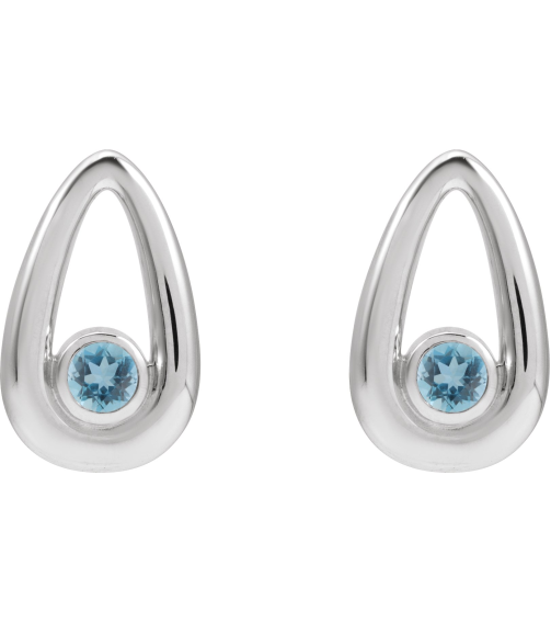 88772 Sterling Silver Set Round Natural Aquamarine Pair 3 Mm Friction Friction Backs Included Bezel Polished Natural Aquamarine Solitaire Geometric Earrings