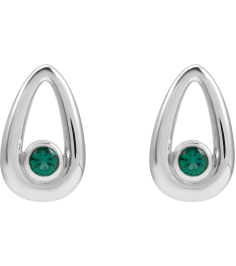 88772 Platinum Set Round Lab-Grown Emerald Pair 3 Mm Friction Friction Backs Included Bezel Polished Lab-Grown Emerald Solitaire Geometric Earrings