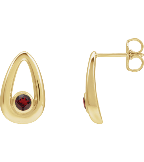88772 14K Yellow Set Round Natural Mozambique Garnet Pair 3 Mm Friction Friction Backs Included Bezel Polished Natural Mozambique Garnet Solitaire Geometric Earrings