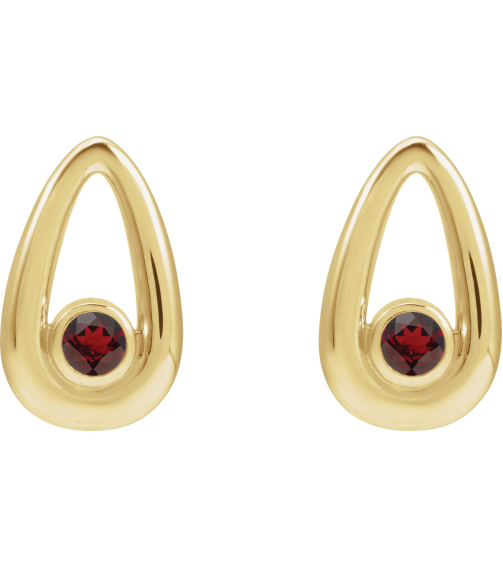 88772 14K Yellow Set Round Natural Mozambique Garnet Pair 3 Mm Friction Friction Backs Included Bezel Polished Natural Mozambique Garnet Solitaire Geometric Earrings