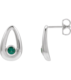88772 14K White Set Round Lab-Grown Emerald Pair 3 Mm Friction Friction Backs Included Bezel Polished Lab-Grown Emerald Solitaire Geometric Earrings
