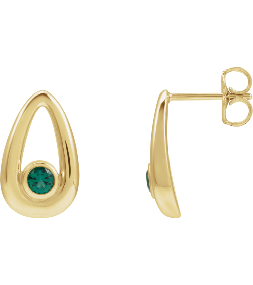 88772 14K Yellow Set Round Lab-Grown Emerald Pair 3 Mm Friction Friction Backs Included Bezel Polished Lab-Grown Emerald Solitaire Geometric Earrings