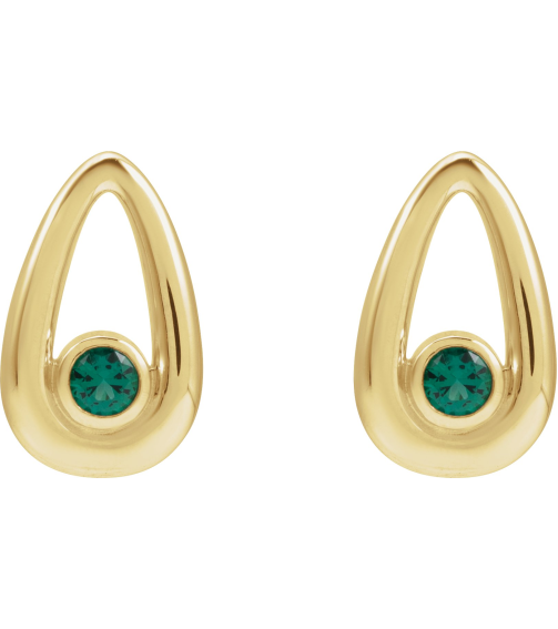 88772 14K Yellow Set Round Lab-Grown Emerald Pair 3 Mm Friction Friction Backs Included Bezel Polished Lab-Grown Emerald Solitaire Geometric Earrings