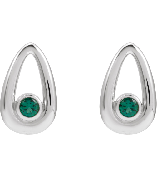 88772 14K Yellow Set Round Lab-Grown Emerald Pair 3 Mm Friction Friction Backs Included Bezel Polished Lab-Grown Emerald Solitaire Geometric Earrings