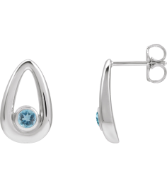 88772 14K White Set Round Natural Aquamarine Pair 3 Mm Friction Friction Backs Included Bezel Polished Natural Aquamarine Solitaire Geometric Earrings