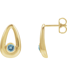 88772 14K Yellow Set Round Natural Aquamarine Pair 3 Mm Friction Friction Backs Included Bezel Polished Natural Aquamarine Solitaire Geometric Earrings