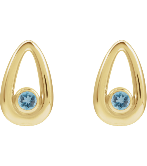 88772 14K Yellow Set Round Natural Aquamarine Pair 3 Mm Friction Friction Backs Included Bezel Polished Natural Aquamarine Solitaire Geometric Earrings