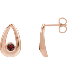 88772 14K Rose Set Round Natural Mozambique Garnet Pair 3 Mm Friction Friction Backs Included Bezel Polished Natural Mozambique Garnet Solitaire Geometric Earrings