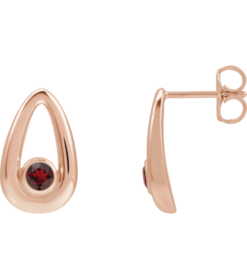 88772 14K Rose Set Round Natural Mozambique Garnet Pair 3 Mm Friction Friction Backs Included Bezel Polished Natural Mozambique Garnet Solitaire Geometric Earrings