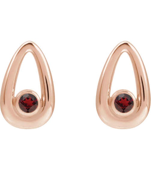 88772 14K Rose Set Round Natural Mozambique Garnet Pair 3 Mm Friction Friction Backs Included Bezel Polished Natural Mozambique Garnet Solitaire Geometric Earrings