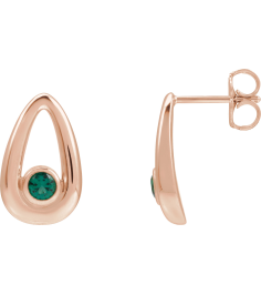 88772 14K Rose Set Round Lab-Grown Emerald Pair 3 Mm Friction Friction Backs Included Bezel Polished Lab-Grown Emerald Solitaire Geometric Earrings