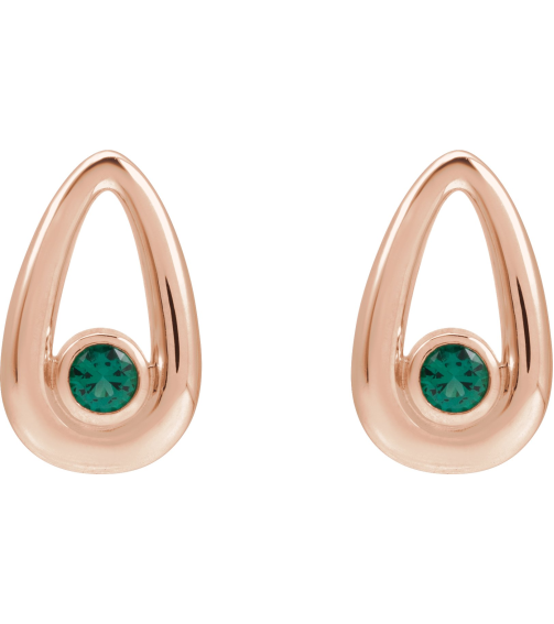 88772 14K Rose Set Round Lab-Grown Emerald Pair 3 Mm Friction Friction Backs Included Bezel Polished Lab-Grown Emerald Solitaire Geometric Earrings