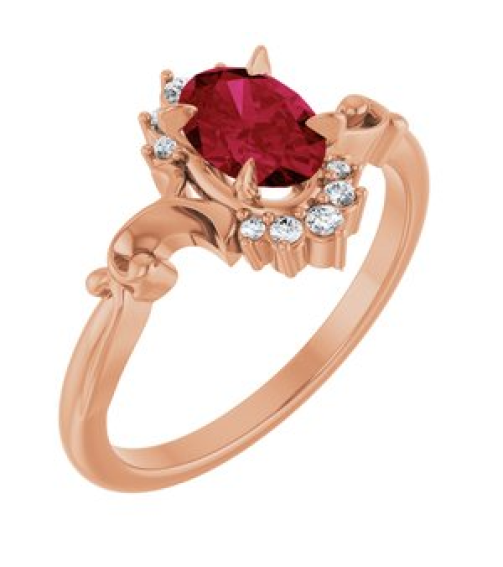 72462 Ring Set 14K Rose Lab-Grown Ruby Oval 7 X 5 Mm Natural Diamond Polished Lab-Grown Ruby And .08 Ctw Natural Diamond Ring