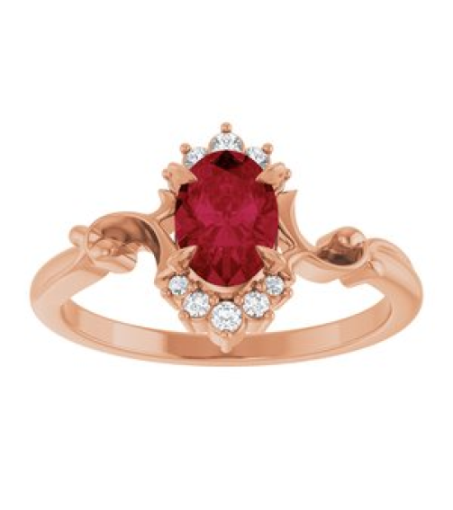 72462 Ring Set 14K Rose Lab-Grown Ruby Oval 7 X 5 Mm Natural Diamond Polished Lab-Grown Ruby And .08 Ctw Natural Diamond Ring