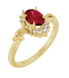 72462 Ring Set 14K Yellow Lab-Grown Ruby Oval 7 X 5 Mm Natural Diamond Polished Lab-Grown Ruby And .08 Ctw Natural Diamond Ring