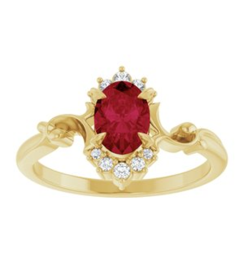 72462 Ring Set 14K Yellow Lab-Grown Ruby Oval 7 X 5 Mm Natural Diamond Polished Lab-Grown Ruby And .08 Ctw Natural Diamond Ring