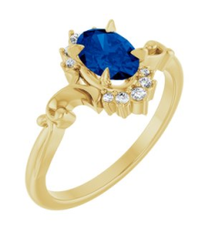 72462 Ring Set 14K Yellow Lab-Grown Blue Sapphire Oval 7 X 5 Mm Natural Diamond Polished Lab-Grown Blue Sapphire And .08 Ctw Natural Diamond Ring