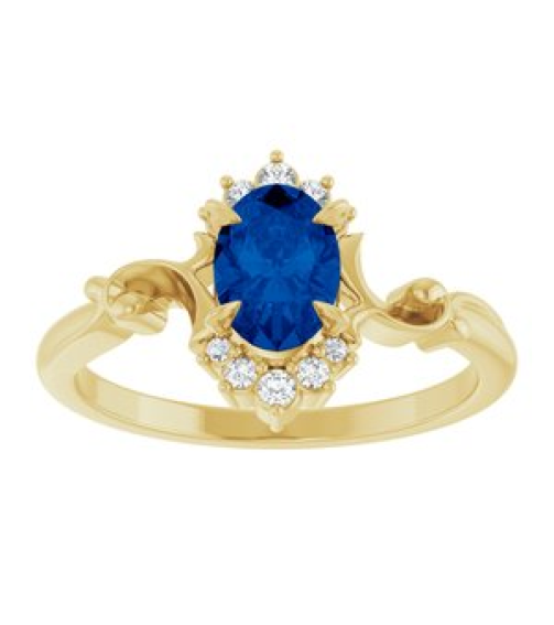 72462 Ring Set 14K Yellow Lab-Grown Blue Sapphire Oval 7 X 5 Mm Natural Diamond Polished Lab-Grown Blue Sapphire And .08 Ctw Natural Diamond Ring